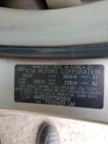 KNAFE122275421874 - 2007 KIA SPECTRA EX GOLD photo 12