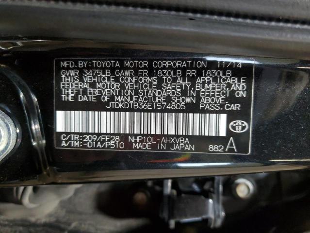 JTDKDTB36E1574805 - 2014 TOYOTA PRIUS C BLACK photo 13