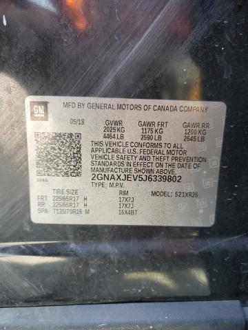 2GNAXJEV5J6339802 - 2018 CHEVROLET EQUINOX LT BLACK photo 12