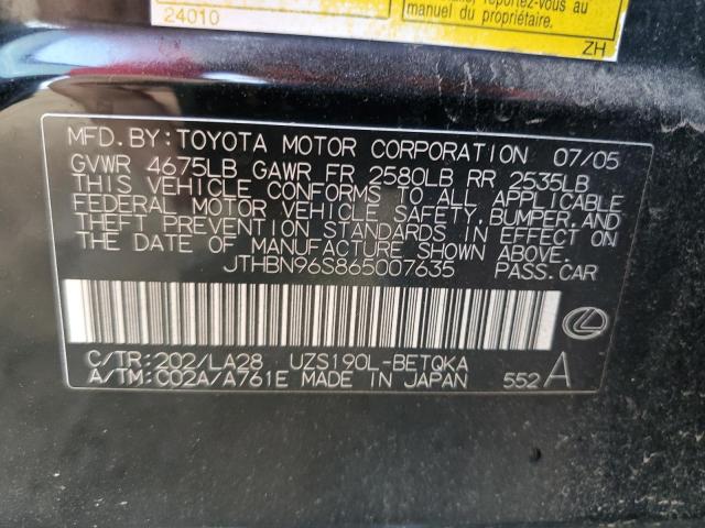 JTHBN96S865007635 - 2006 LEXUS GS 430 BLACK photo 12