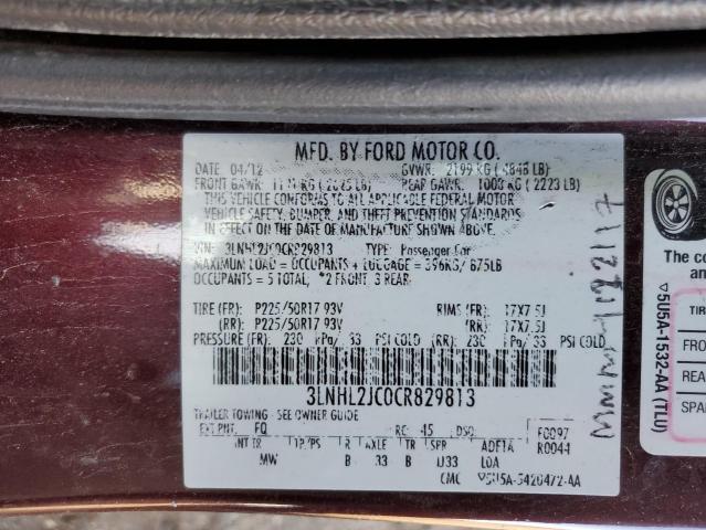 3LNHL2JC0CR829813 - 2012 LINCOLN MKZ MAROON photo 12