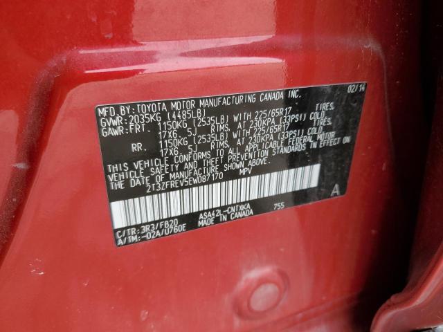 2T3ZFREV5EW087170 - 2014 TOYOTA RAV4 LE RED photo 13