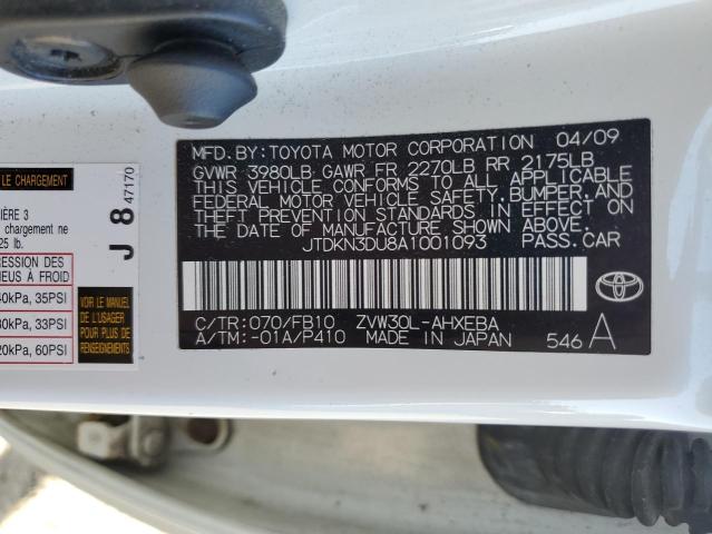 JTDKN3DU8A1001093 - 2010 TOYOTA PRIUS WHITE photo 13