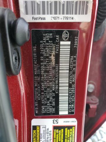 4T1B61HKXJU526662 - 2018 TOYOTA CAMRY XSE 勃艮第红 照片 12