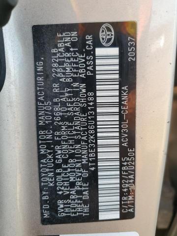 4T1BE32K86U131488 - 2006 TOYOTA CAMRY LE BEIGE photo 12