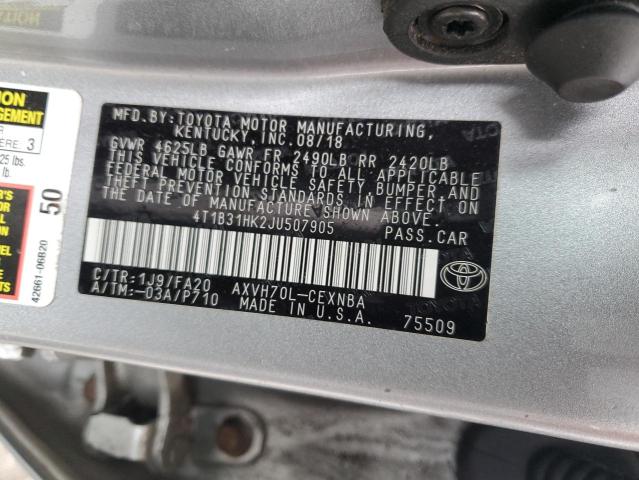4T1B31HK2JU507905 - 2018 TOYOTA CAMRY LE GRAY photo 12
