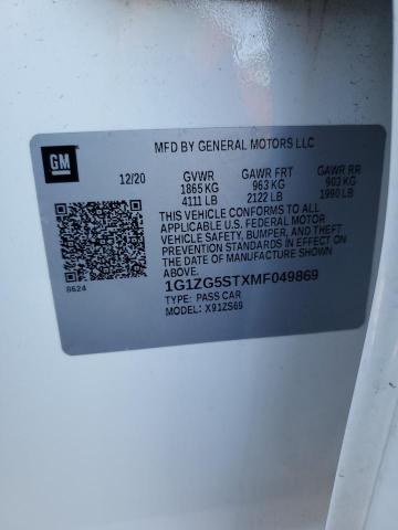 1G1ZG5STXMF049869 - 2021 CHEVROLET MALIBU RS თეთრი ფოტო 13