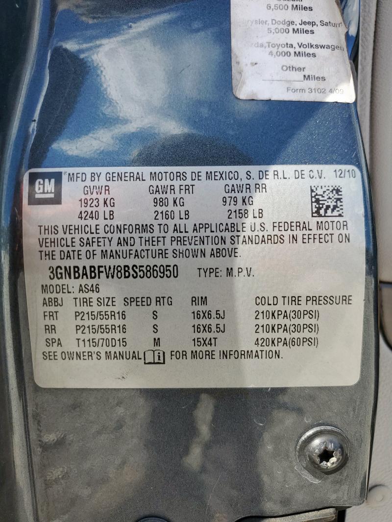 3GNBABFW8BS586950 - 2011 CHEVROLET HHR LT CHARCOAL photo 12