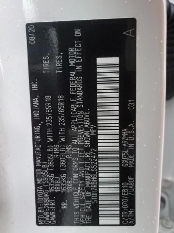 5TDHZRBH6LS522472 - 2020 TOYOTA HIGHLANDER XLE WHITE photo 12