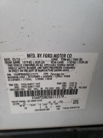 1FAHP2D82DG112179 - 2013 FORD TAURUS SE WHITE photo 12