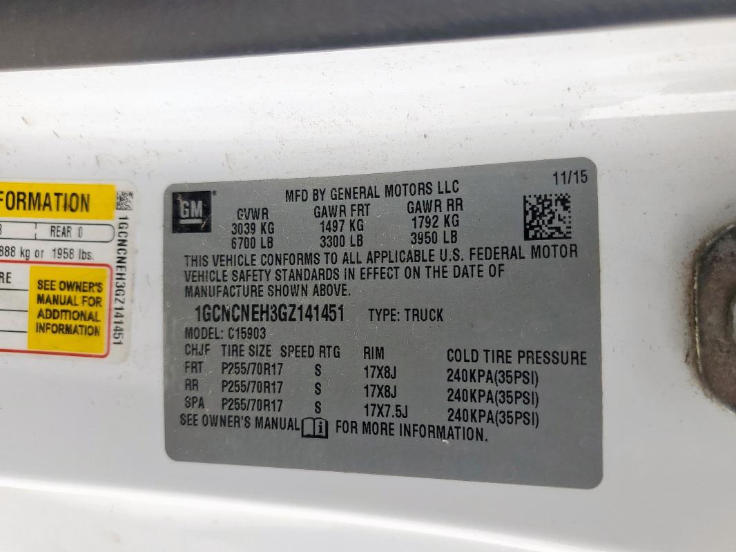 1GCNCNEH3GZ141451 - 2016 CHEVROLET SILVERADO C1500 WHITE photo 12