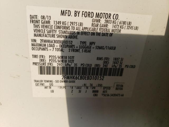 2FMHK6C80EBD10152 - 2014 FORD FLEX SEL თეთრი ფოტო 13