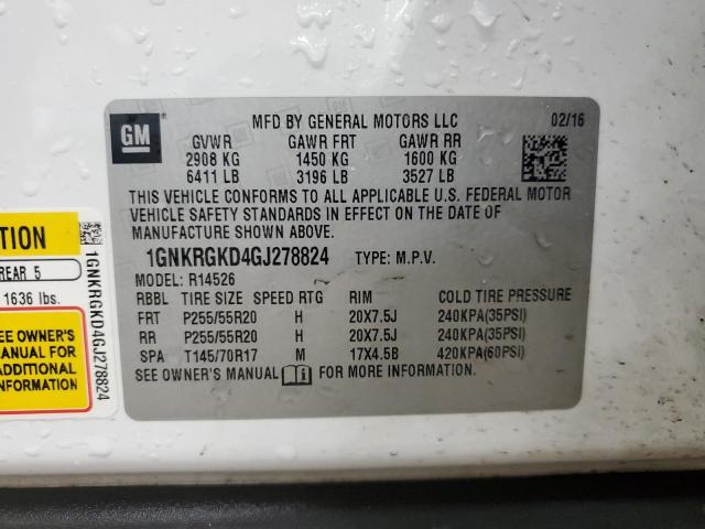 1GNKRGKD4GJ278824 - 2016 CHEVROLET TRAVERSE LT WHITE photo 13