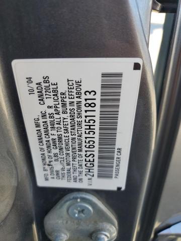 2HGES16515H511813 - 2005 HONDA CIVIC LX SILVER photo 12