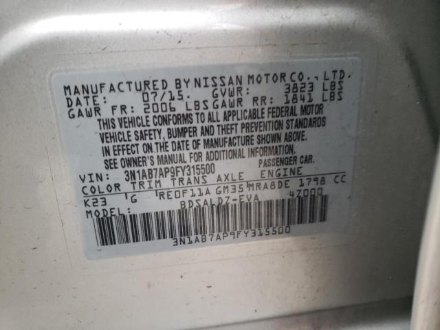 3N1AB7AP9FY315500 - 2015 NISSAN SENTRA S GRAY photo 12