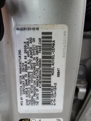 4T1BE32K64U789680 - 2004 TOYOTA CAMRY LE SILVER photo 12