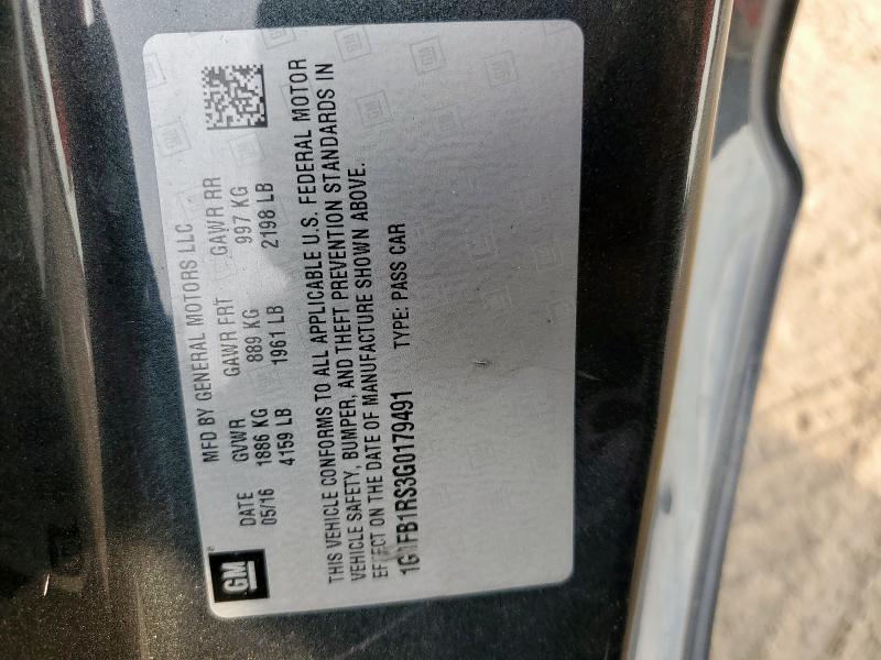 1G1FB1RS3G0179491 - 2016 CHEVROLET CAMARO LT CHARCOAL photo 12