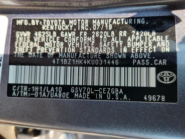 4T1BZ1HK4KU031446 - 2019 TOYOTA CAMRY XSE Grau Foto 13