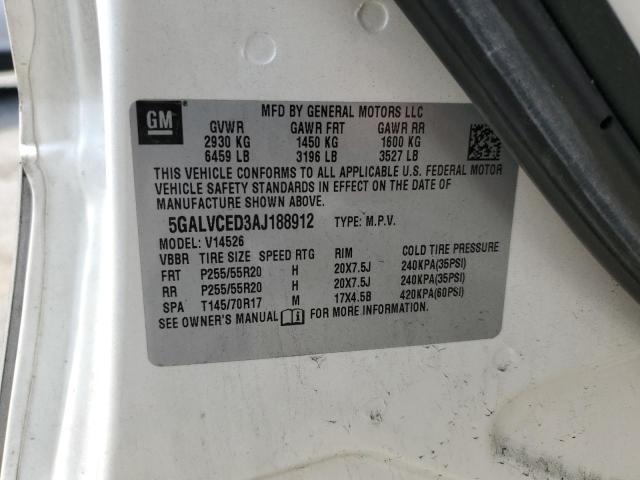 5GALVCED3AJ188912 - 2010 BUICK ENCLAVE CXL WHITE photo 13