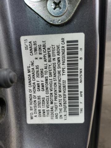 2HGFB2F93FH538722 - 2015 HONDA CIVIC EXL ნაცრისფერი ფოტო 13