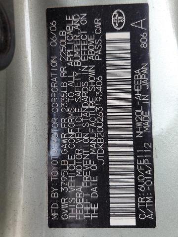 JTDKB20U263193406 - 2006 TOYOTA PRIUS Yaşıl foto 12