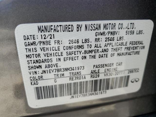 JN1EV7BR3NM341973 - 2022 INFINITI Q50 LUXE GRAY photo 12