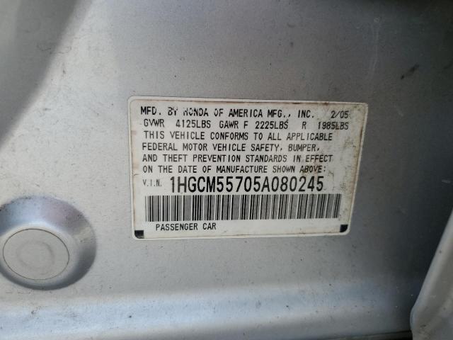 1HGCM55705A080245 - 2005 HONDA ACCORD EX SILVER photo 12