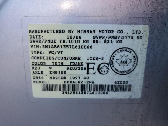 3N1AB61E57L610066 - 2007 NISSAN SENTRA 2.0 SILVER photo 13