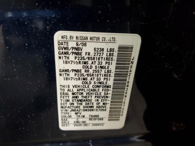 JN8AZ18W39W157058 - 2009 NISSAN MURANO S BLUE photo 12