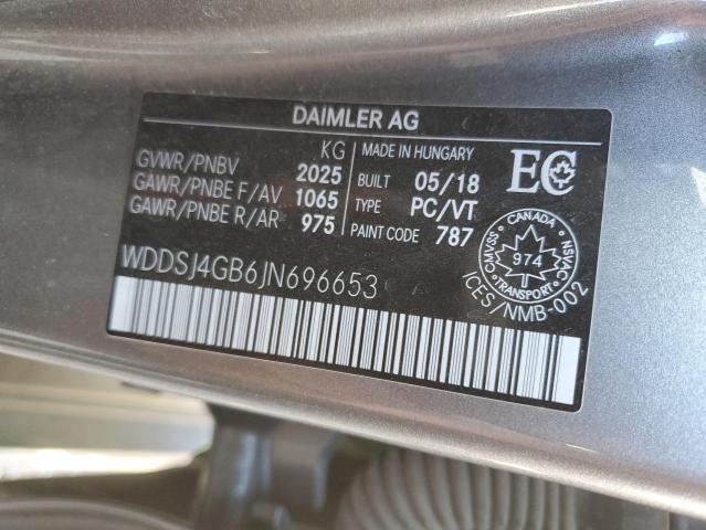 WDDSJ4GB6JN696653 - 2018 MERCEDES-BENZ CLA 250 4MATIC CHARCOAL photo 12