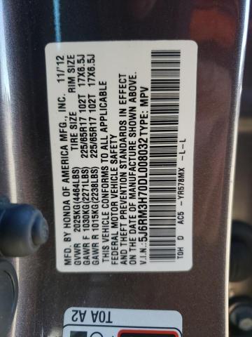 5J6RM3H70DL008032 - 2013 HONDA CR-V EXL GRAY photo 12