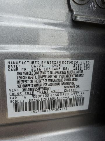 3N1AB8BV5MY304591 - 2021 NISSAN SENTRA S GRAY photo 12