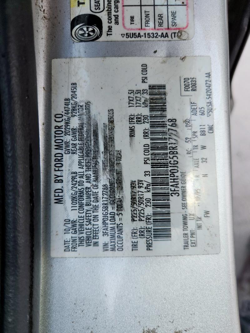3FAHP0JG5BR172768 - 2011 FORD FUSION SEL SILVER photo 12