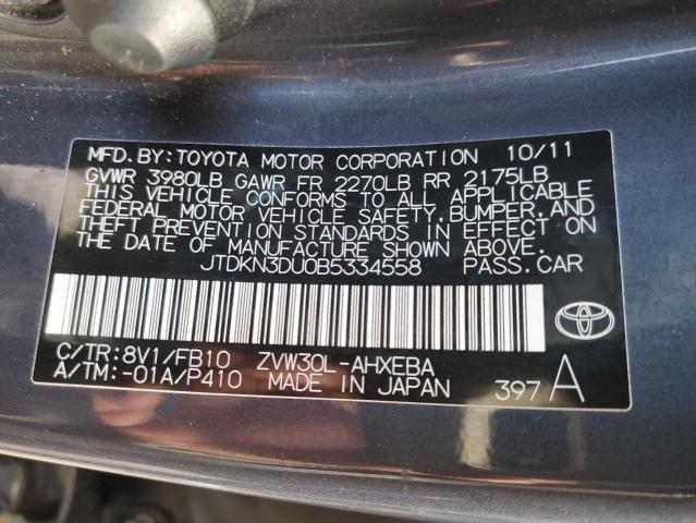 JTDKN3DU0B5334558 - 2011 TOYOTA PRIUS GRAY photo 13