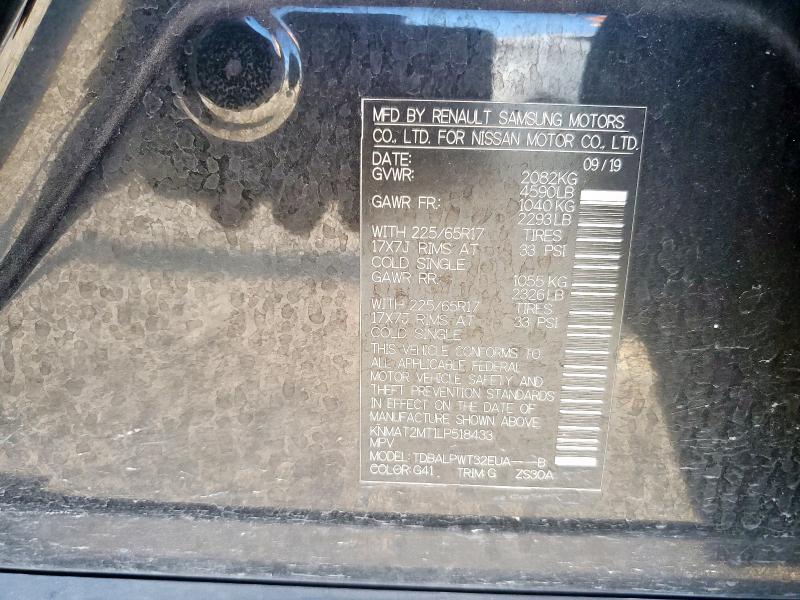 KNMAT2MT1LP518433 - 2020 NISSAN ROGUE S BLACK photo 14