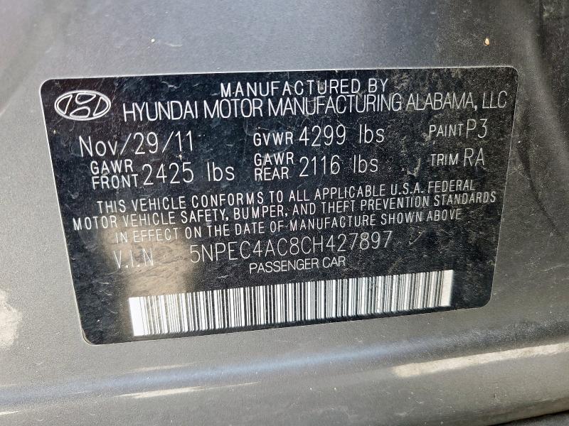 5NPEC4AC8CH427897 - 2012 HYUNDAI SONATA SE GRAY photo 12