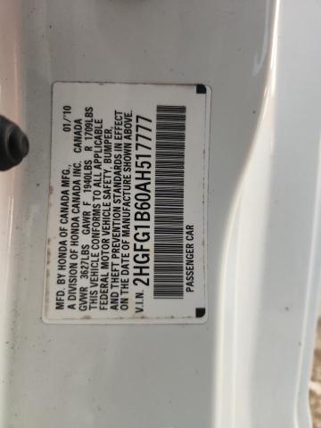 2HGFG1B60AH517777 - 2010 HONDA CIVIC LX WHITE photo 13
