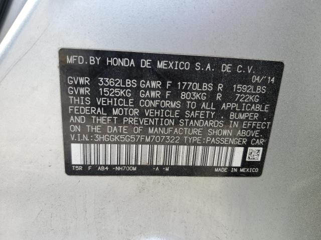 3HGGK5G57FM707322 - 2015 HONDA FIT LX SILVER photo 12