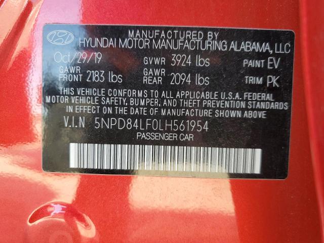 5NPD84LF0LH561954 - 2020 HYUNDAI ELANTRA SEL RED photo 13