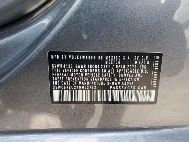 3VWC57BU2KM062732 - 2019 VOLKSWAGEN JETTA S GRAY photo 12