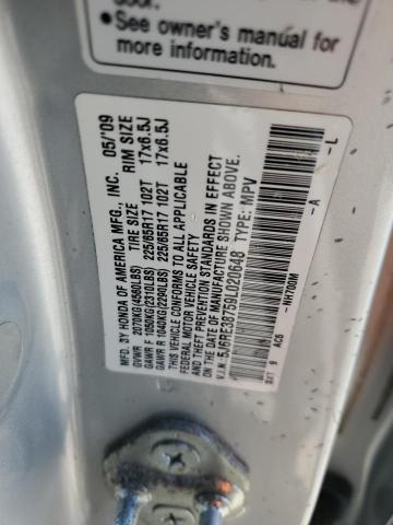 5J6RE38759L020648 - 2009 HONDA CR-V EXL SILVER photo 12