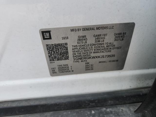 1GNERGKWXKJ173535 - 2019 CHEVROLET TRAVERSE LT WHITE photo 13