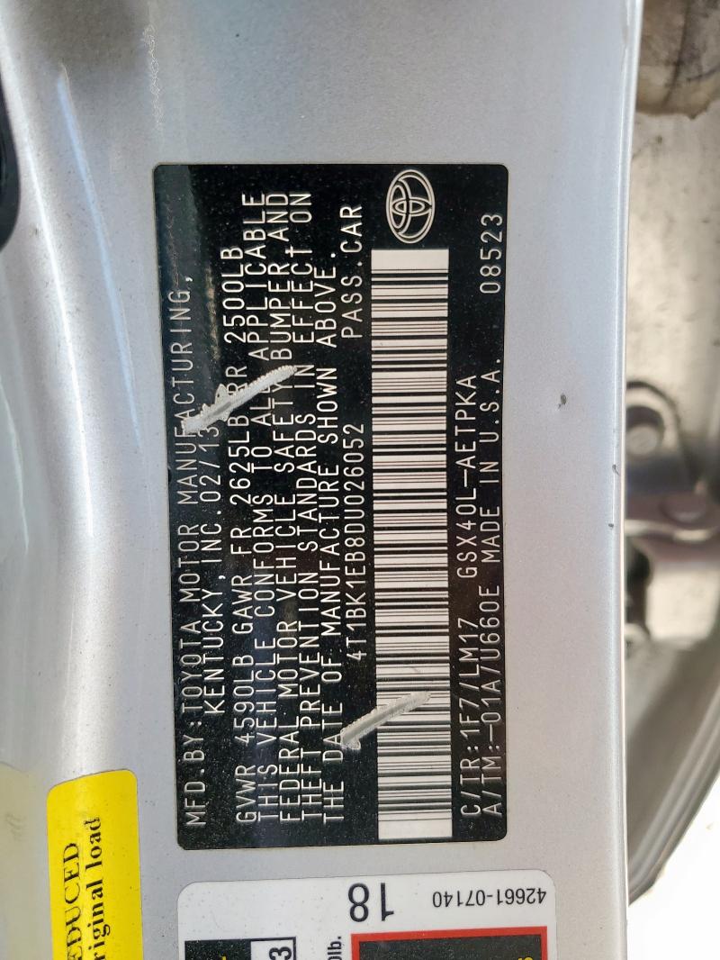 4T1BK1EB8DU026052 - 2013 TOYOTA AVALON BASE Сріблястий фото 13