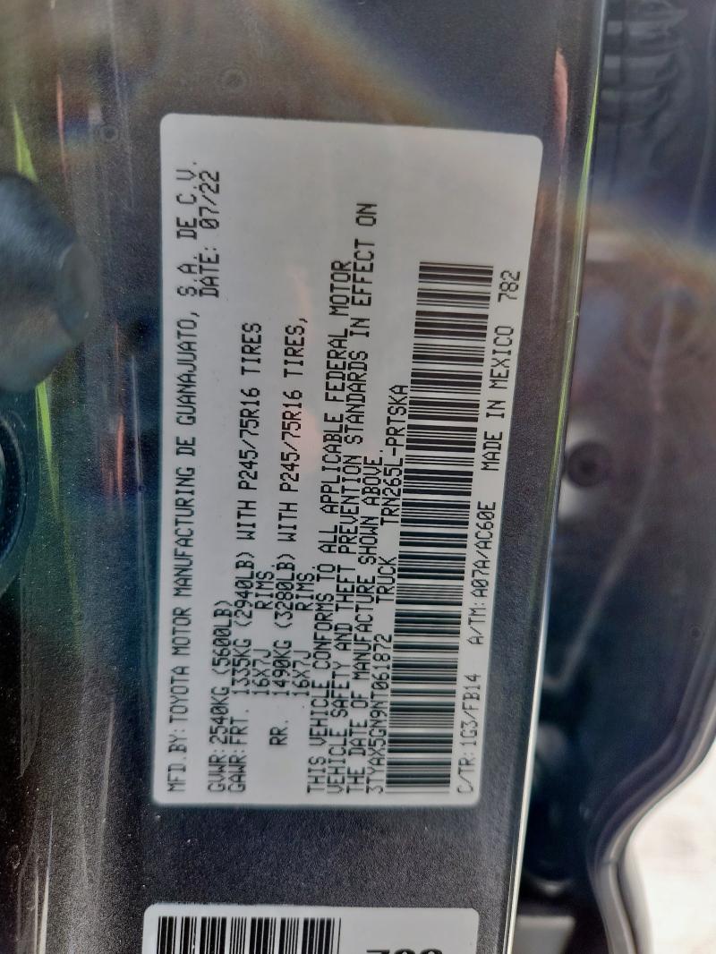 3TYAX5GN9NT061872 - 2022 TOYOTA TACOMA DOUBLE CAB Сұр фото 13