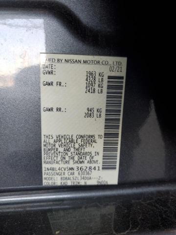 1N4BL4CV5MN362841 - 2021 NISSAN ALTIMA SR GRAY photo 12