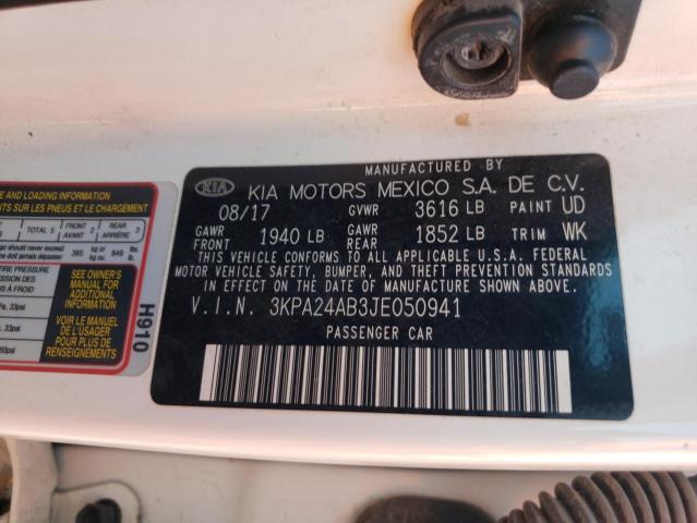 3KPA24AB3JE050941 - 2018 KIA RIO LX WHITE photo 12