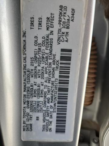 5TEHN72N73Z185173 - 2003 TOYOTA TACOMA DOUBLE CAB Plata foto 12
