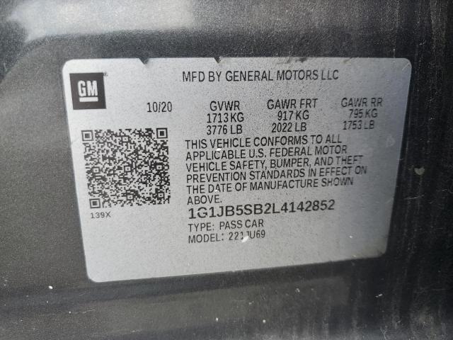1G1JB5SB2L4142852 - 2020 CHEVROLET SONIC LS GRAY photo 12