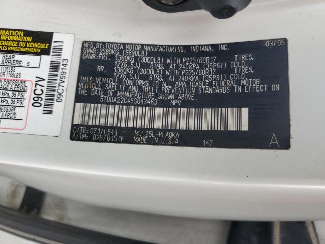 5TDBA22C45S043463 - 2005 TOYOTA SIENNA XLE WHITE photo 13