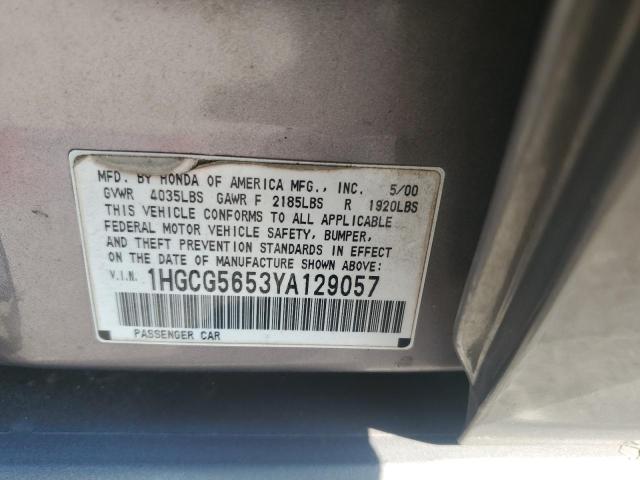 1HGCG5653YA129057 - 2000 HONDA ACCORD EX SILVER photo 12